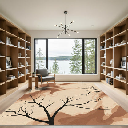 Earthy Brown Silhouette Tree Branches Rug