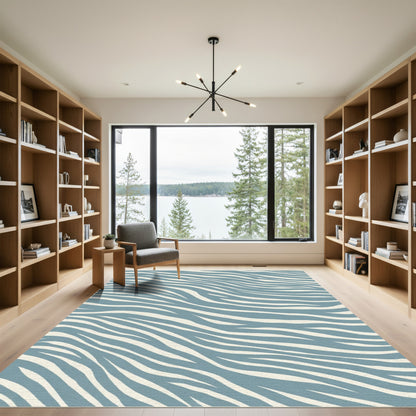 Serene Blue Abstract Stripes Rug