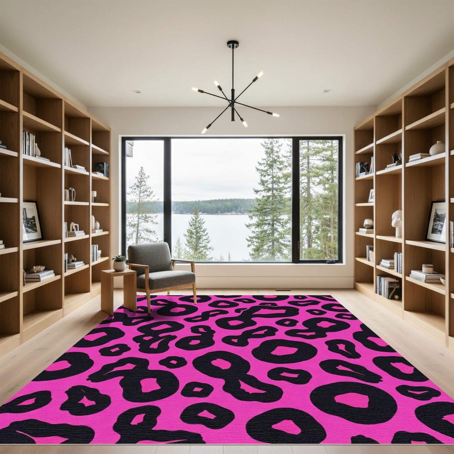 Pink Black Animal Print Spot Rug