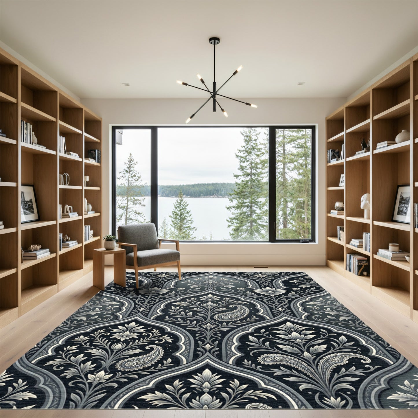 Monochromatic Gray Paisley Archway Bloom Rug