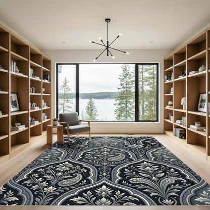 Monochromatic Gray Paisley Archway Bloom Rug