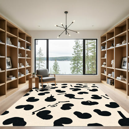 Black Heart Shapes Beige Rug
