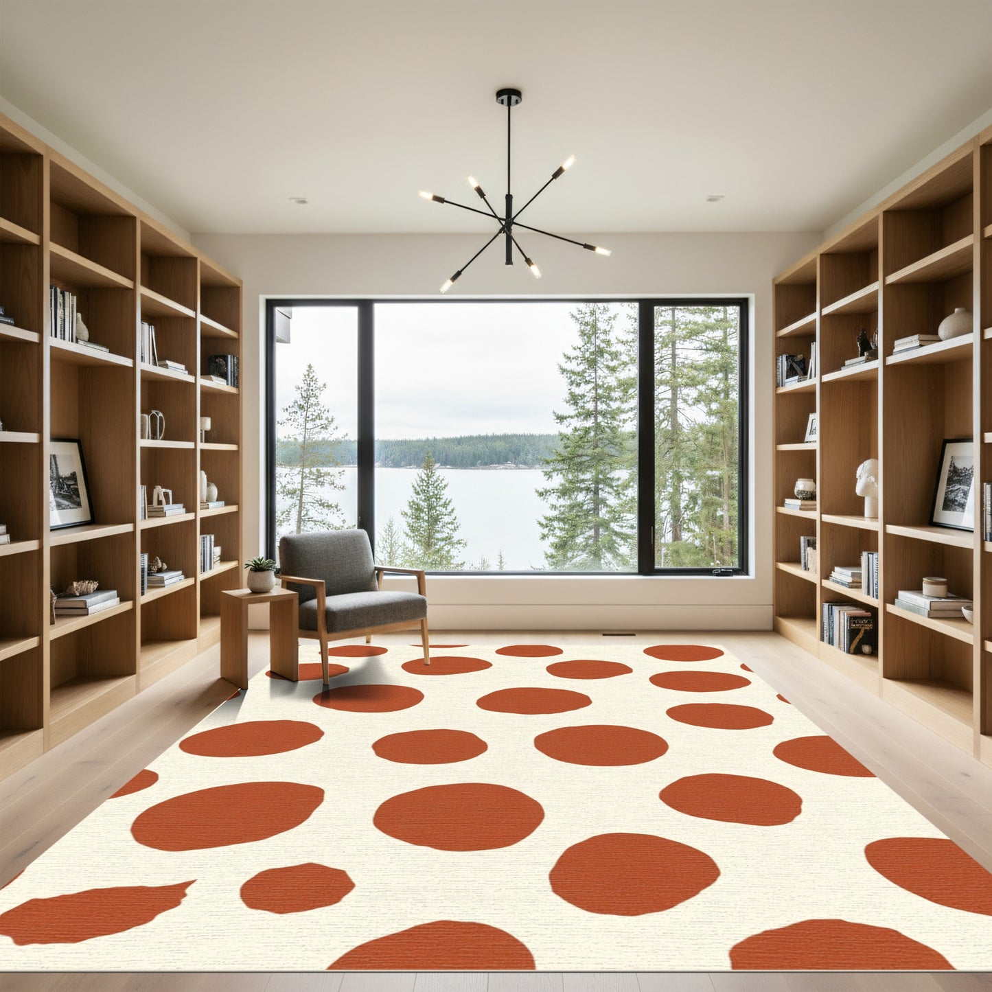 Terracotta Dot Patterned Cream Rug