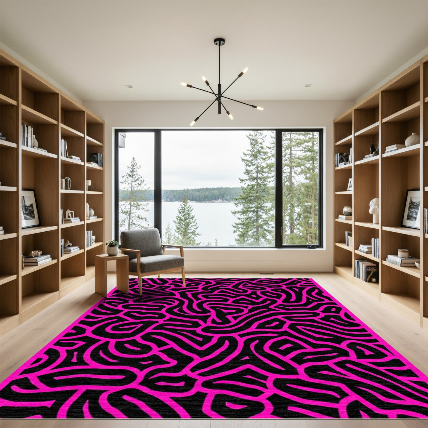 Vibrant Pink Black Organic Labyrinth Rug