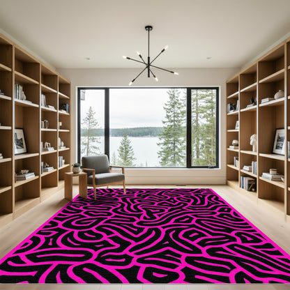 Vibrant Pink Black Organic Labyrinth Rug