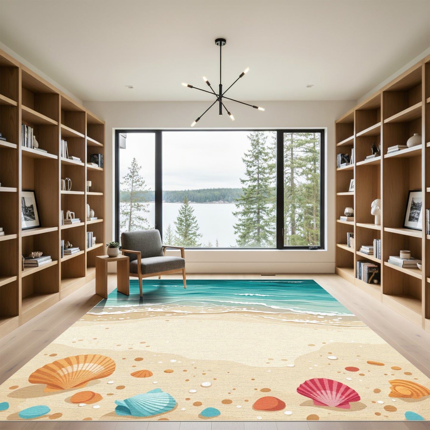Oceanic Wave Beach Seashell Collection Rug