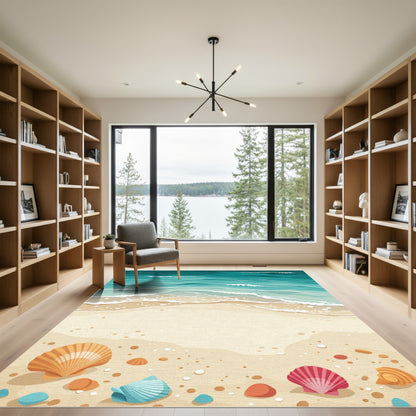 Oceanic Wave Beach Seashell Collection Rug