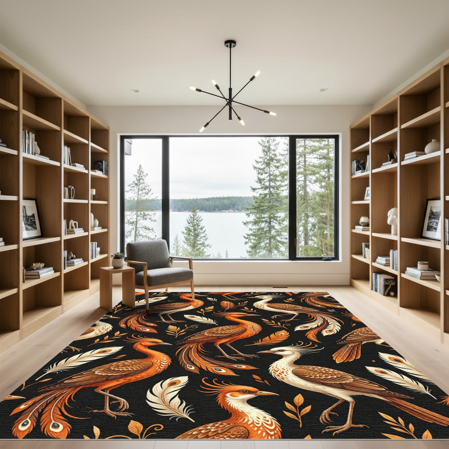Golden Phoenix Feather Botanical Art Rug