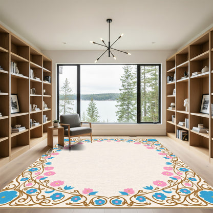 Whimsical Blue Pink Floral Vines Rug