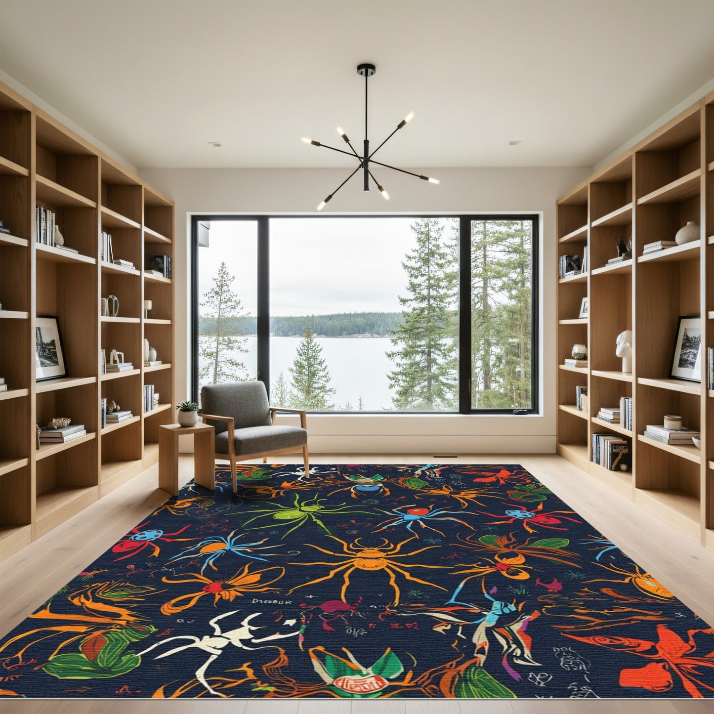 Vibrant Orange Spider Web Collage Rug