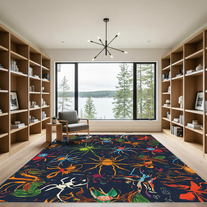Vibrant Orange Spider Web Collage Rug