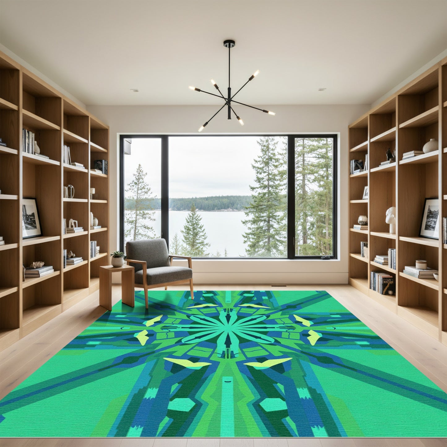 Emerald Green Geometric Sunburst Rug