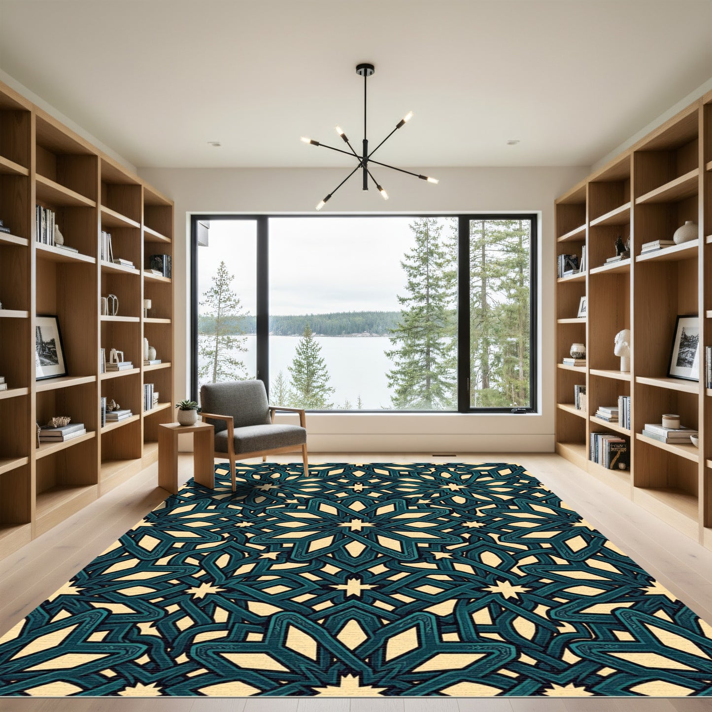 Teal Geometric Star Lattice Area Rug