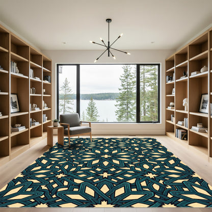 Teal Geometric Star Lattice Area Rug