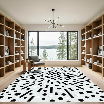 Dynamic Black White Circle Burst Rug
