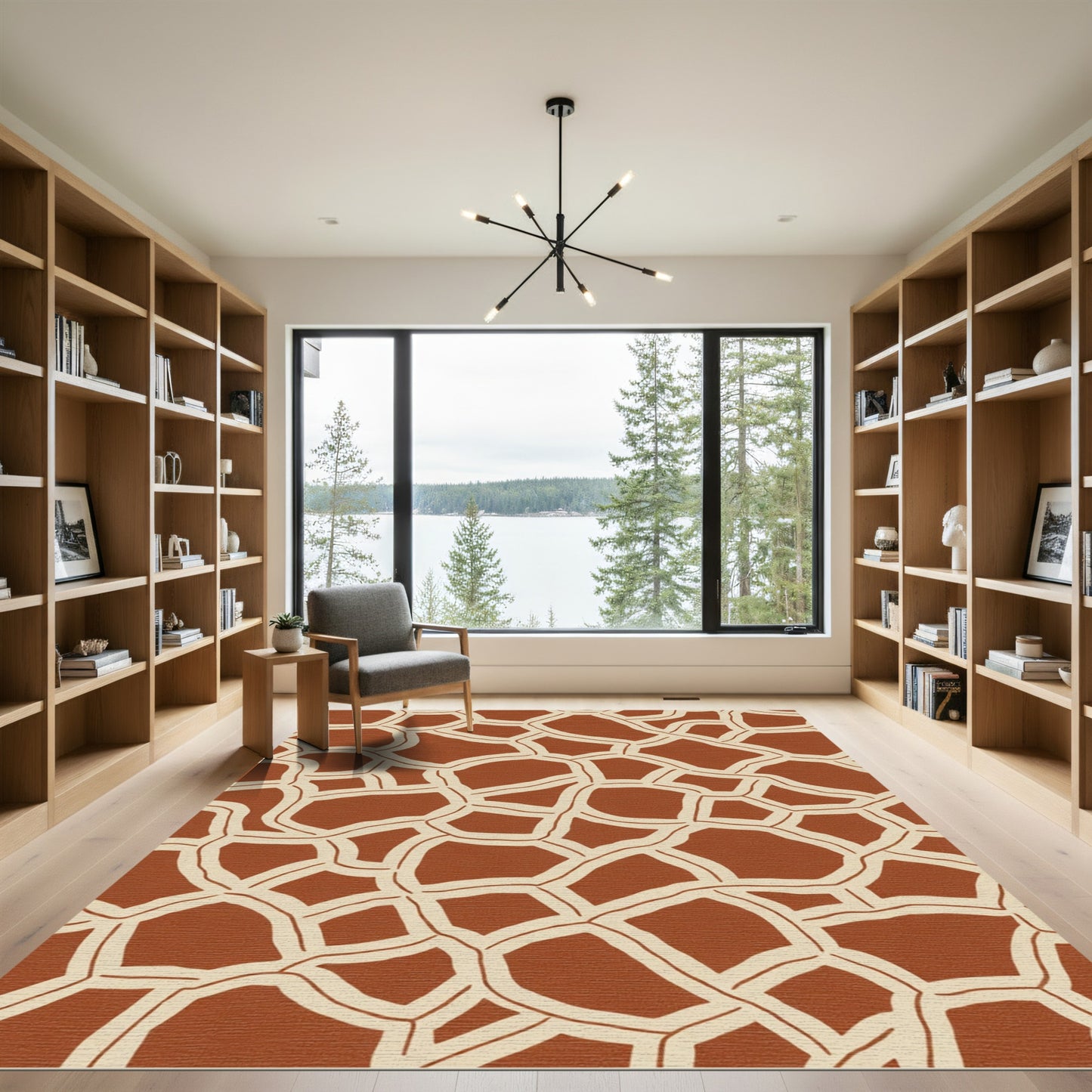 Abstract Terra Cotta Jagged Lines Rug