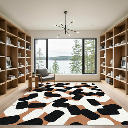 Tan Black White Brushstroke Jumble Rug