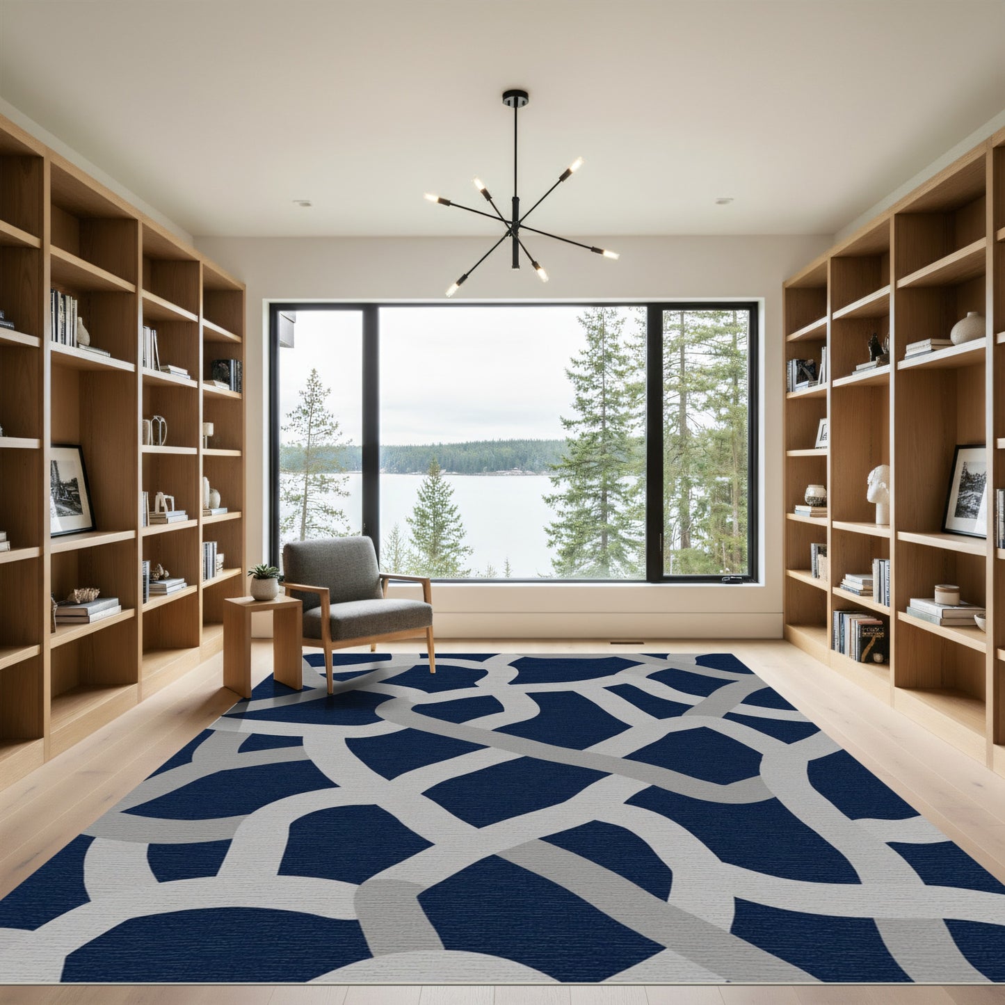 Navy Blue Intertwined Curves Rug
