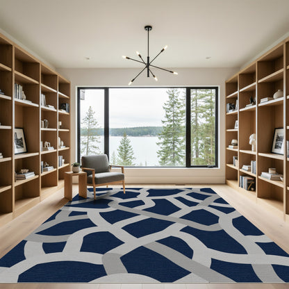 Navy Blue Intertwined Curves Rug