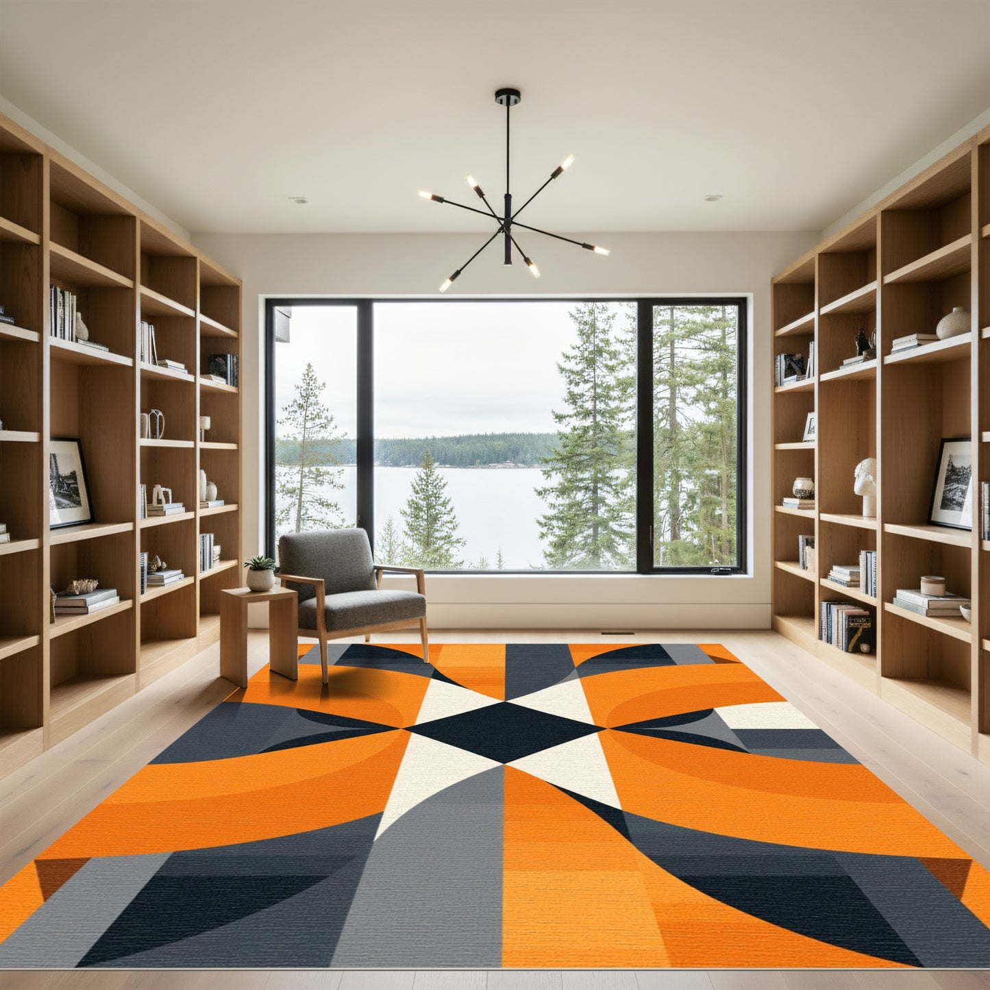 Bold Orange Abstract Geometric Swirl Rug