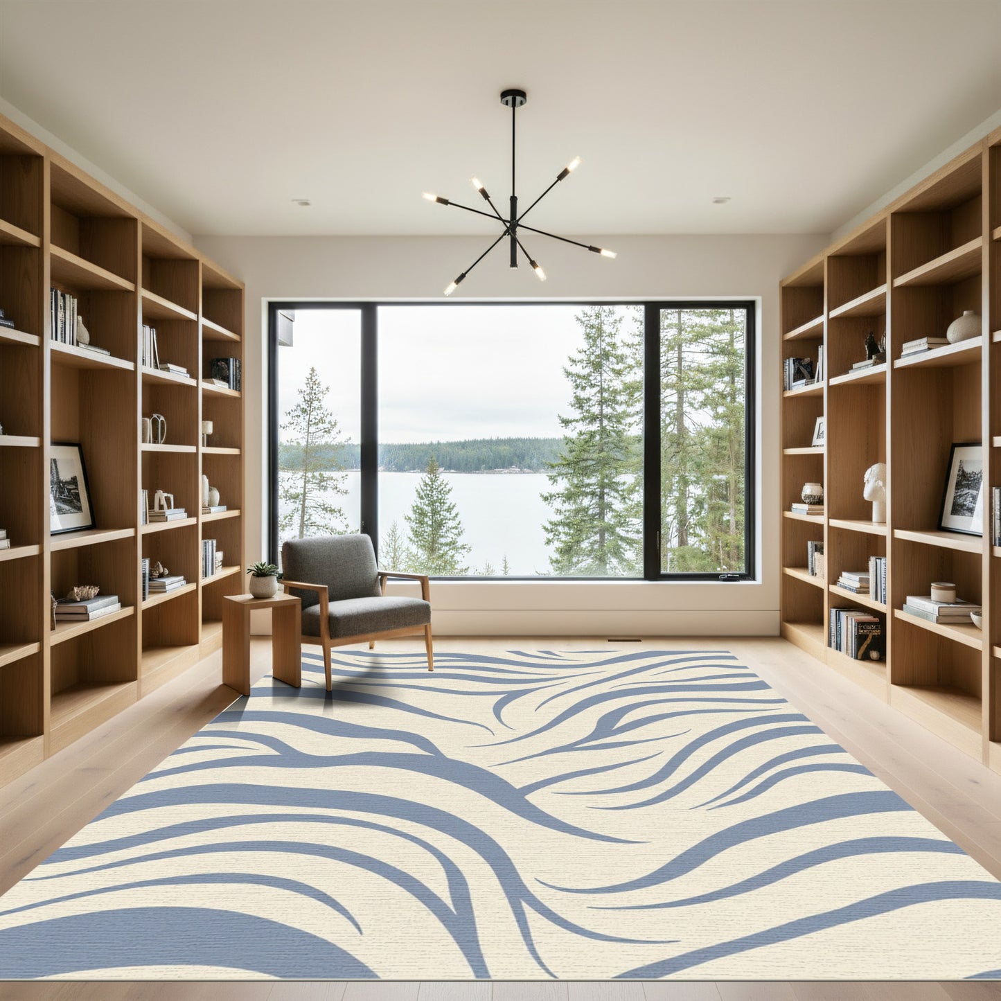 Pale Blue Swirling Abstract Zebra Rug