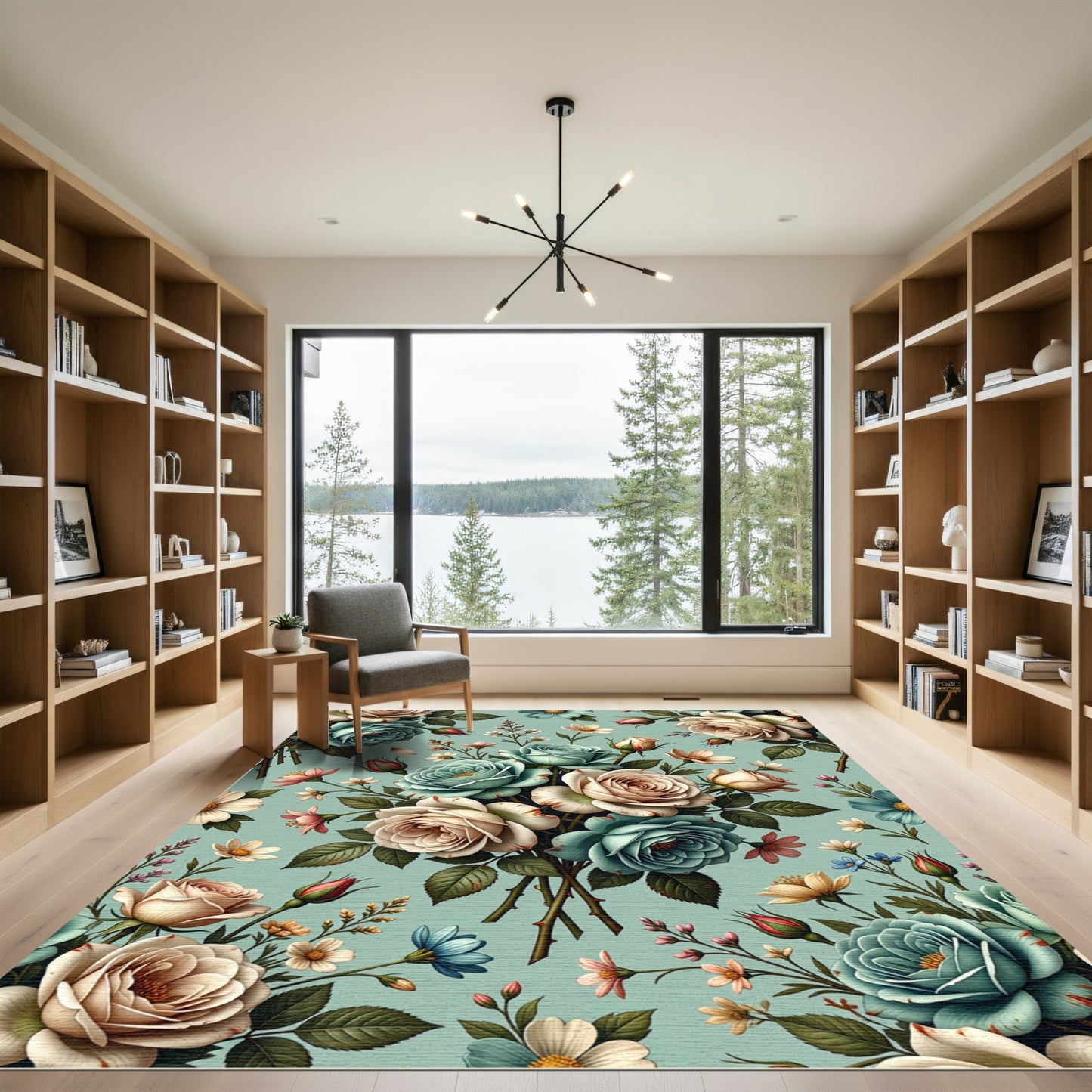 Soft Teal Rose Bouquet Floral Arrangement Rug