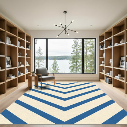 Navy Cream Chevron Geometric Rug
