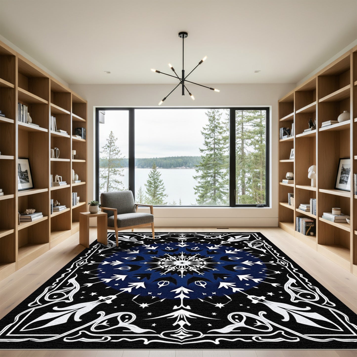 Deep Blue Celestial Starburst Medallion Rug