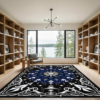 Deep Blue Celestial Starburst Medallion Rug