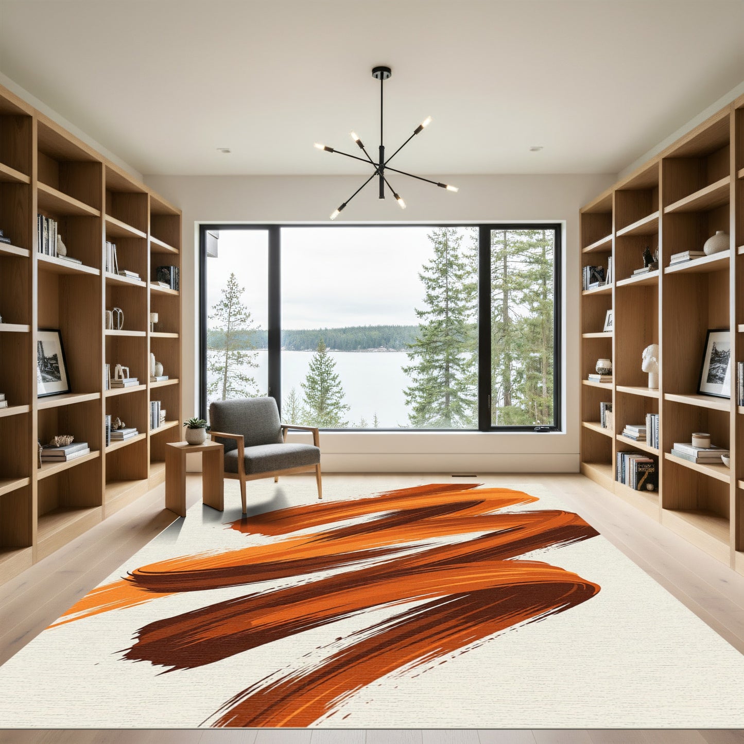 Abstract Earthy Orange Swirl Rug
