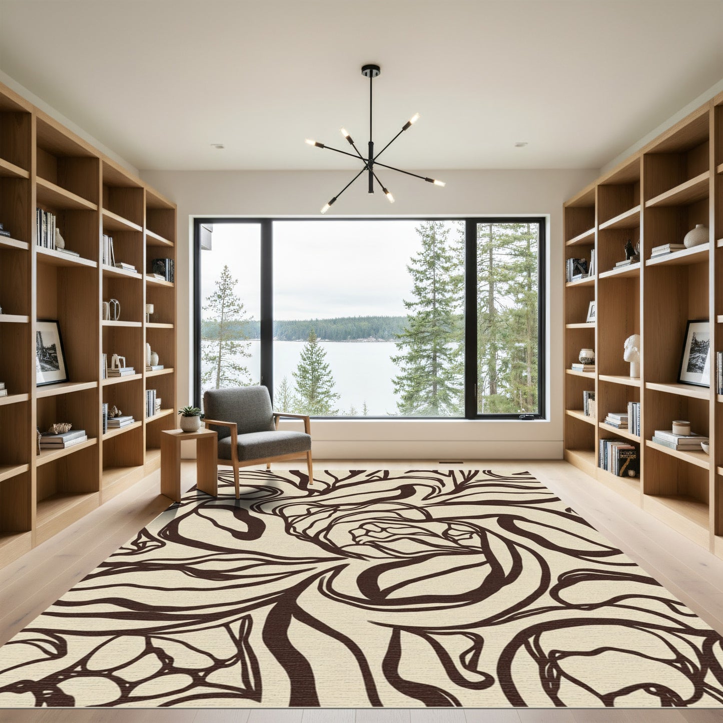 Cream Brown Abstract Floral Whimsical Rug