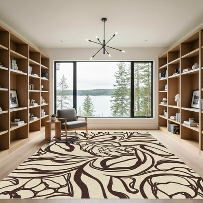 Cream Brown Abstract Floral Whimsical Rug