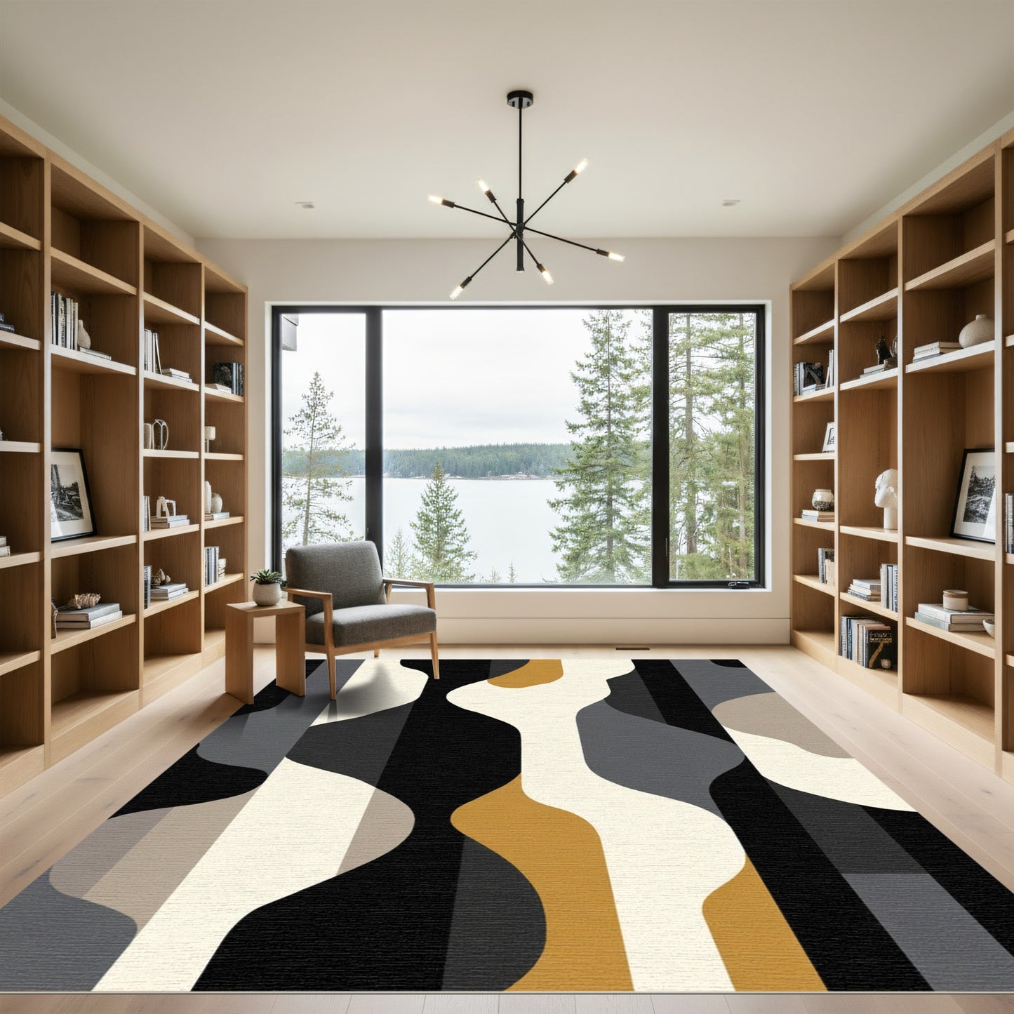 Abstract Ochre And Gray Flow Rug