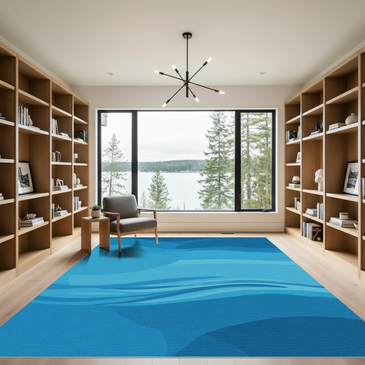 Oceanic Blue Wavy Abstract Rug