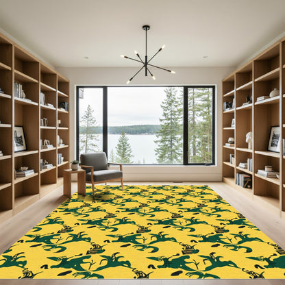 Deep Green Floral Arrangement Overlay Rug