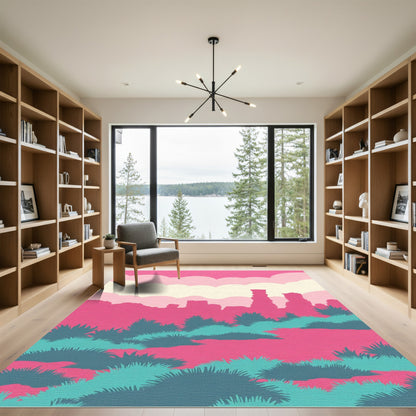 Pink Blue Abstract Sunset Landscape Rug