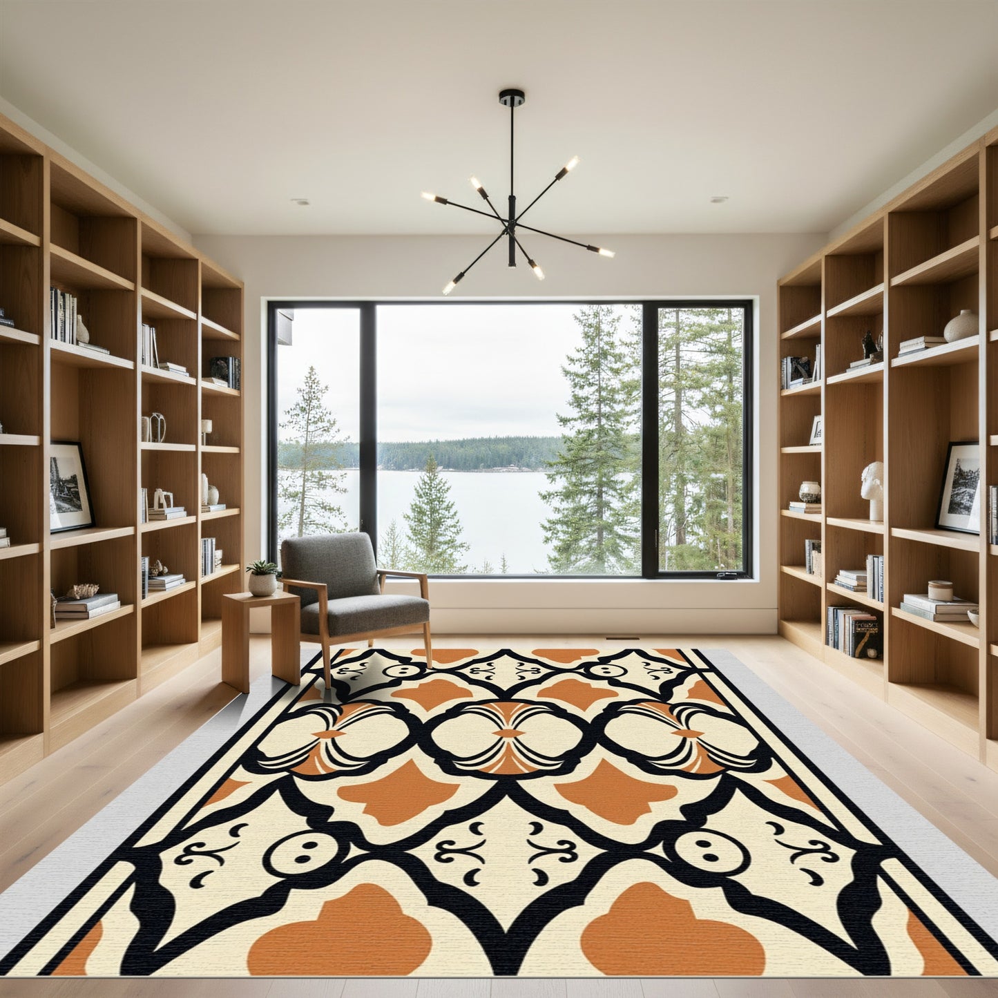 Cream Black Brown Art Deco Arch Rug