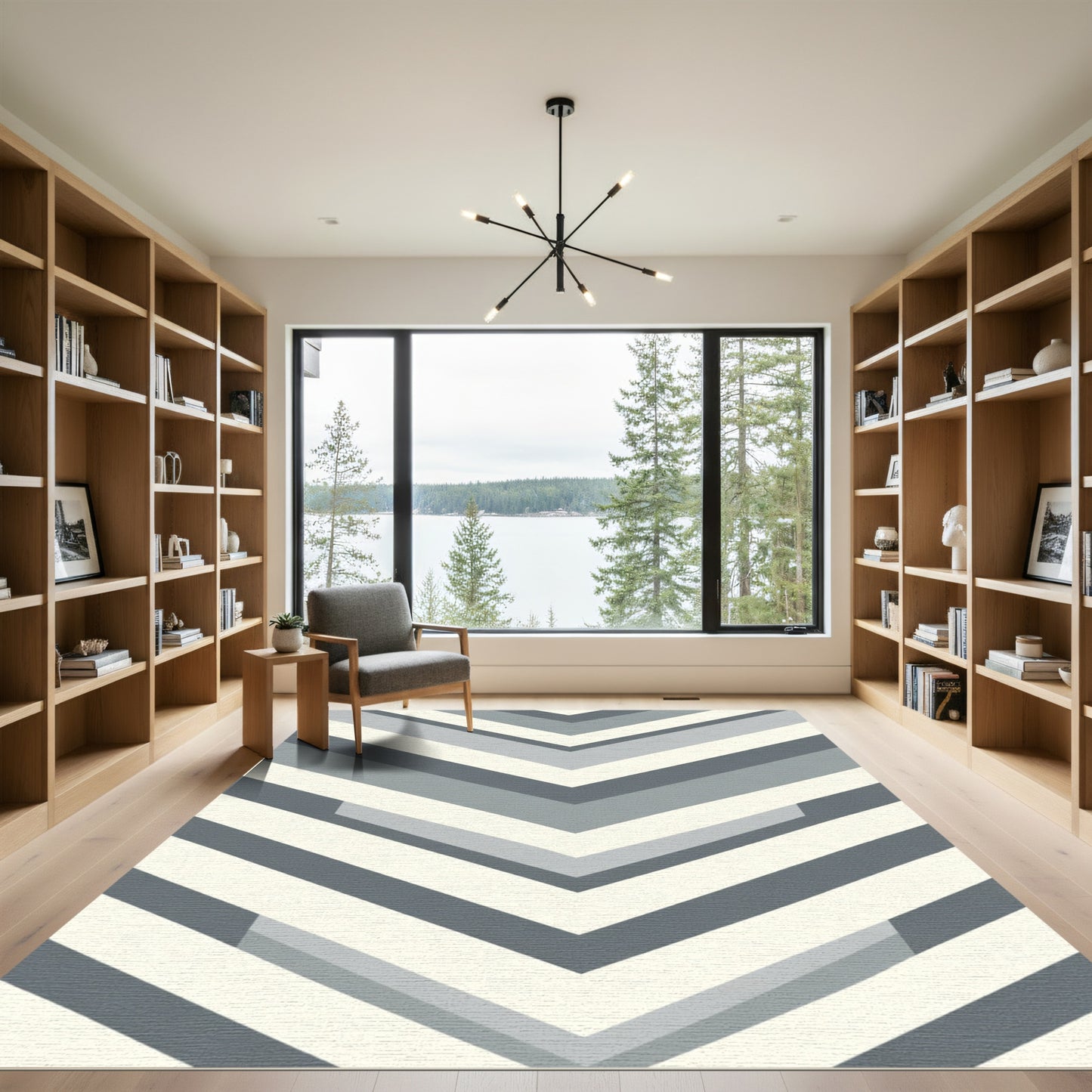 Modern Gray Chevron Stripe Rug