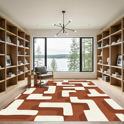 Modern Terracotta Bone Abstract Rug