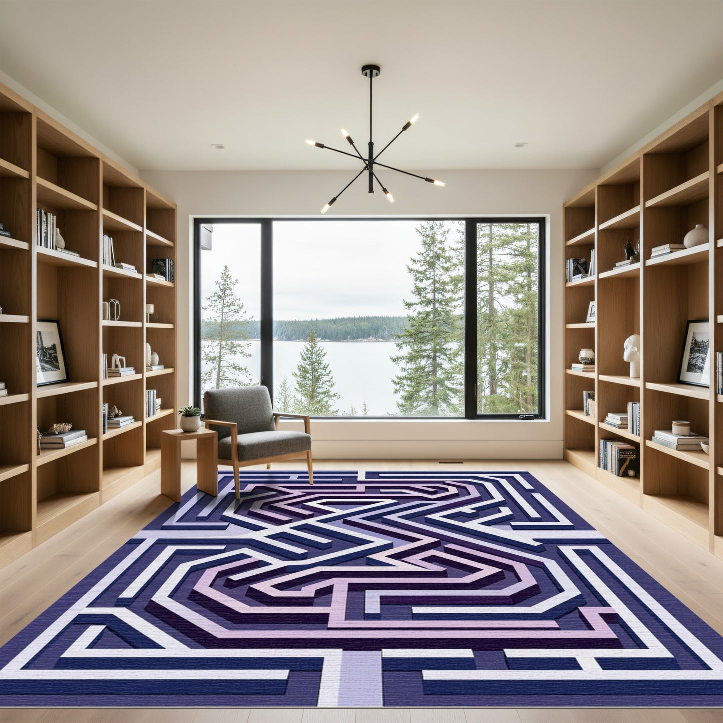Geometric Lilac Navy 3D Maze Rug