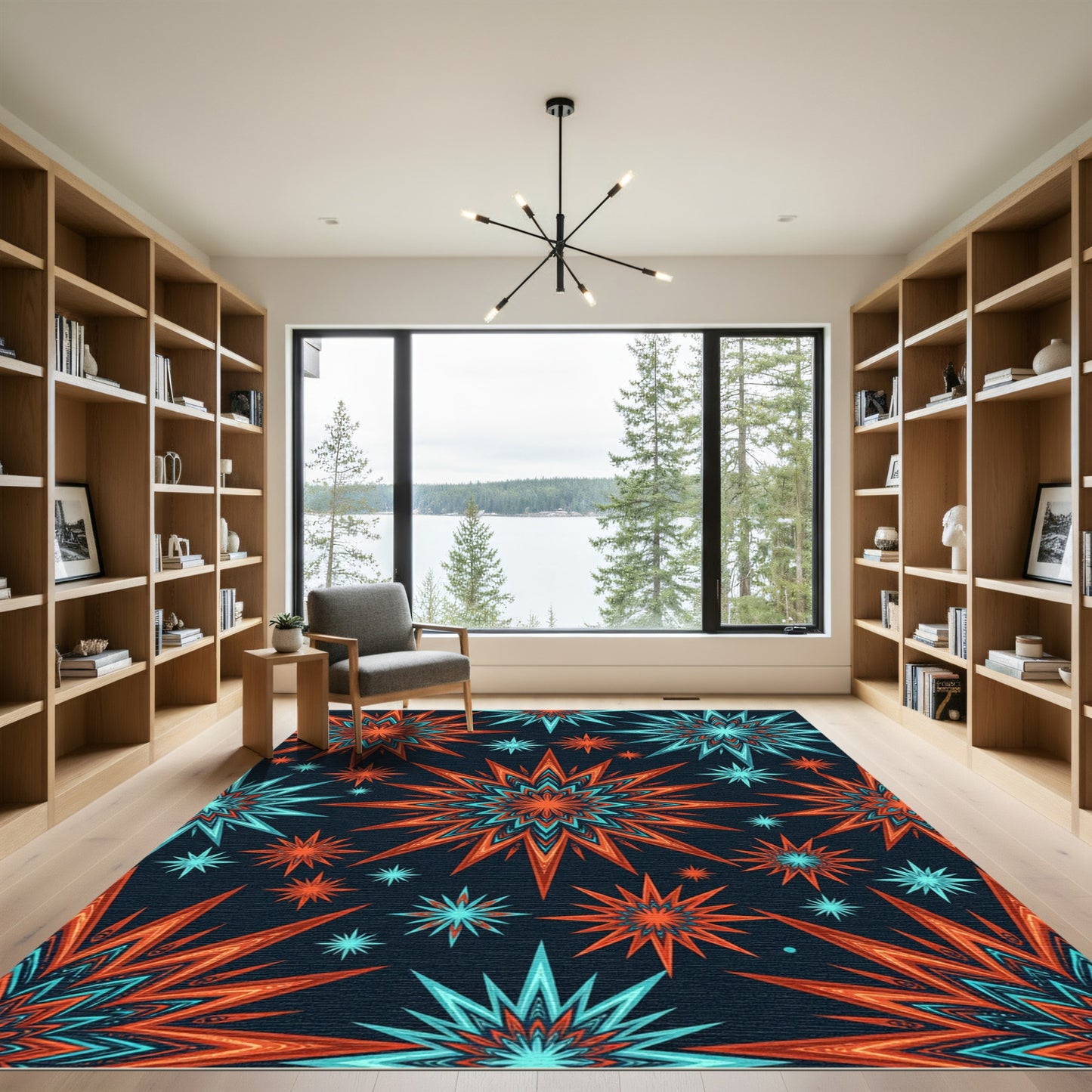 Orange Teal Starburst Explosion Rug