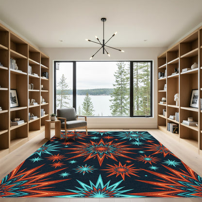 Orange Teal Starburst Explosion Rug
