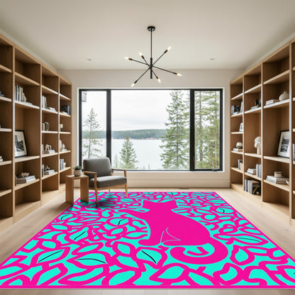 Hot Pink Cat Floral Turquoise Rug
