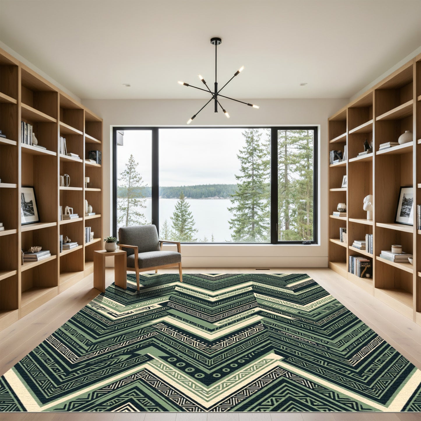 Sage Green Chevron Geometric Folk Rug