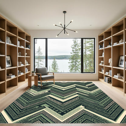 Sage Green Chevron Geometric Folk Rug