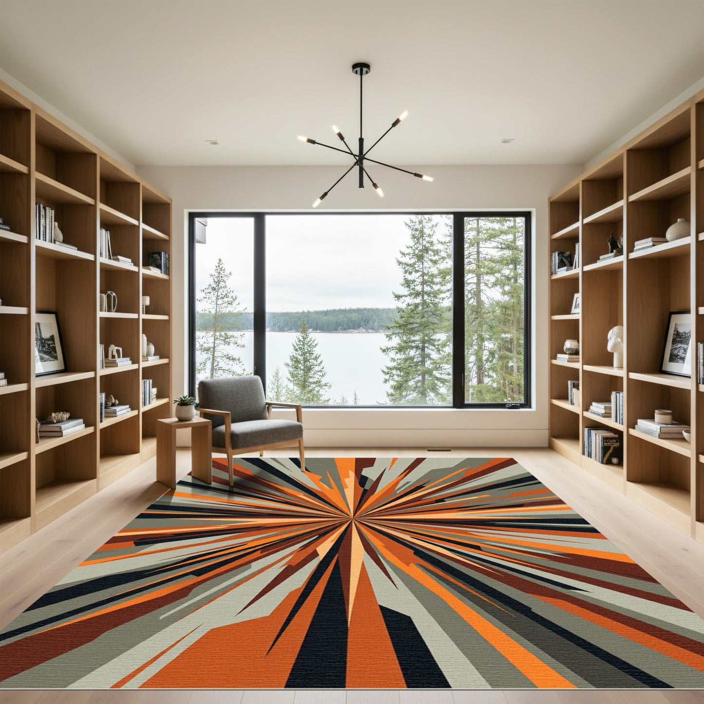 Modern Orange Burst Geometric Rug