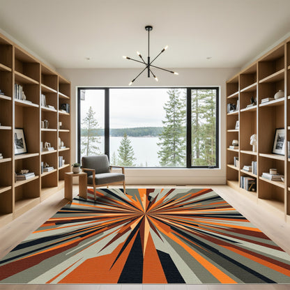 Modern Orange Burst Geometric Rug