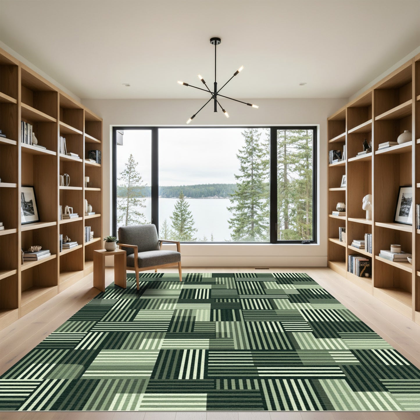 Modern Emerald Green Stripe Composition Rug