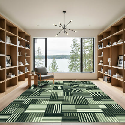 Modern Emerald Green Stripe Composition Rug