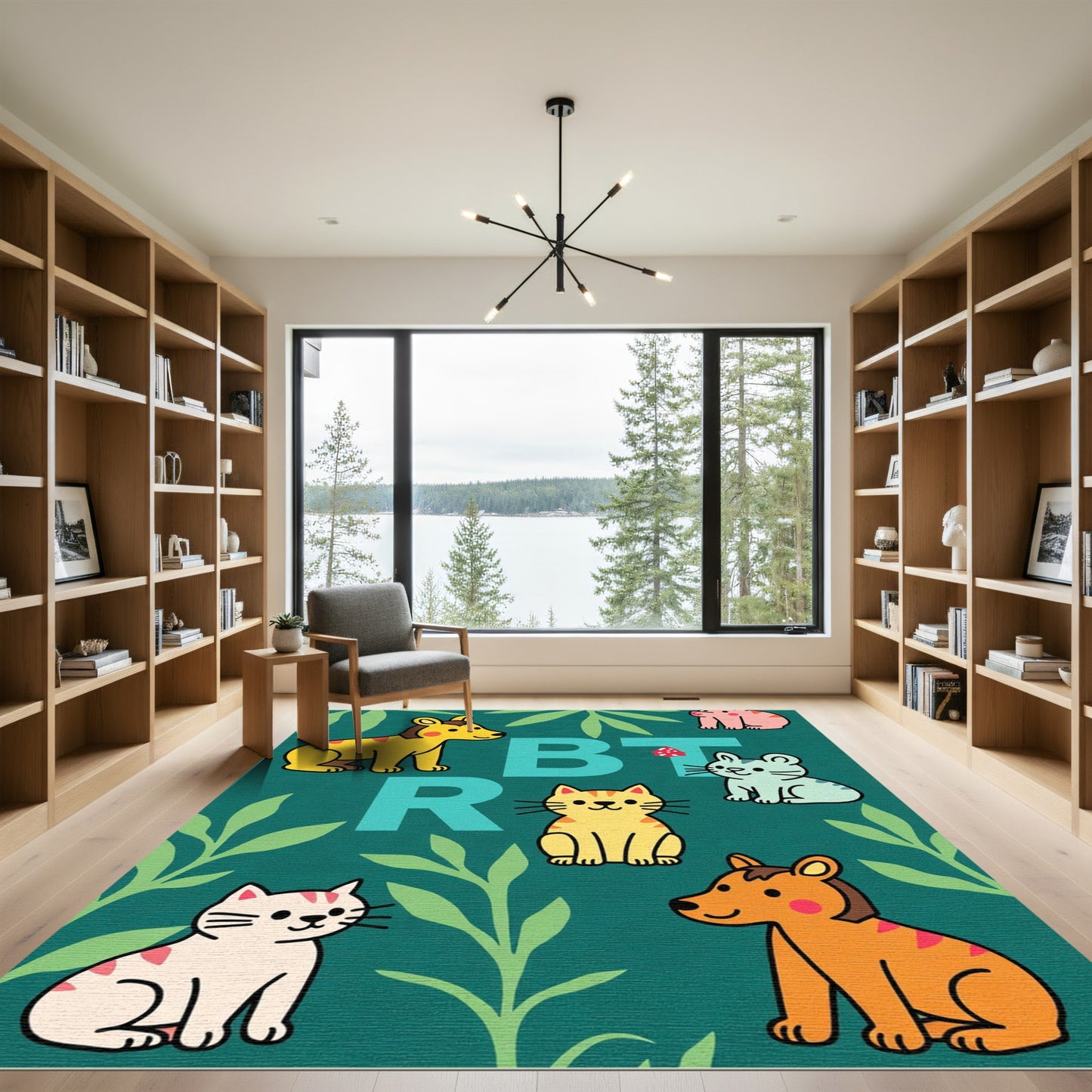 Whimsical Cartoon Animals Jungle Green Rug